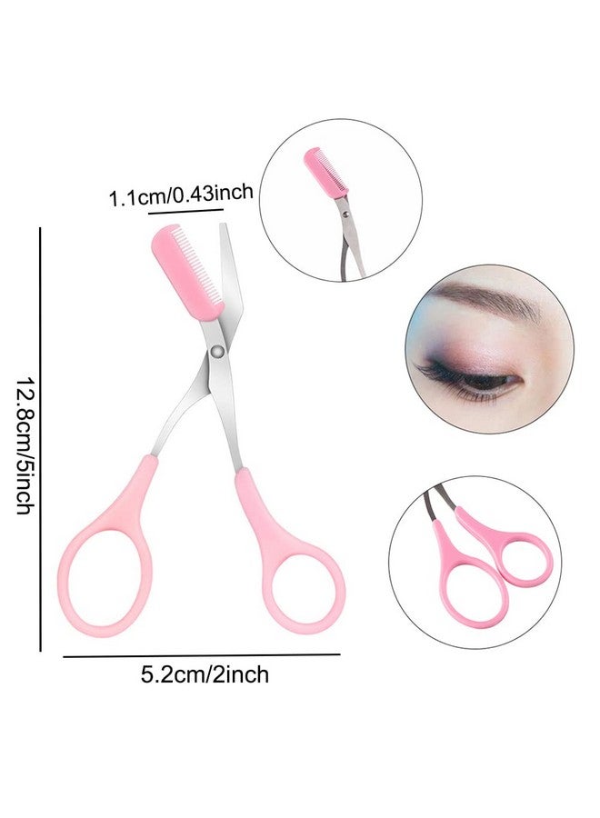 AKOAK 1 Count Pink Stainless Steel Eyebrow Grooming Shear Scissors With Plastic Comb (Detachable) - Image 2