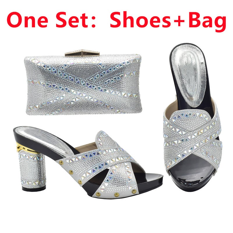 Evening With Diamond Shoe Bag Hollow High Heel Round Toe Sandals With Hand Bag Fashion Dinner Suit - Image 1