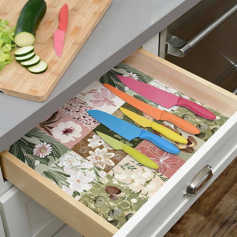 Quttisay Drawer and Shelf Liner for Kitchen Cabinets Non-Adhesive Cabinet Liner for Shelves Kitchen Drawer Liners Waterproof Shelf Liners for Cabinets,Refrigerator,Cupboard, Floral,12In x 10FT - Image 5
