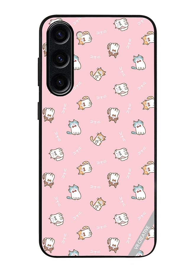 VR CREATIVE Protective Case Cover For Samsung Galaxy S23 Plus Cartoon Cat Design On Pink Design Multicolour - Image 1