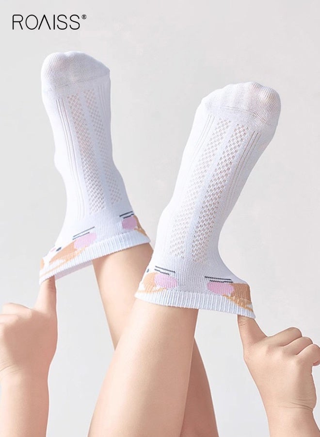 roaiss 5 Pairs Girls Mid-Calf Socks, Comfortable Breathable Mesh Socks Set, Anti-pilling Soft Socks with Adorable Patterns, Thin Middle Tube Socks for Girls - Image 5