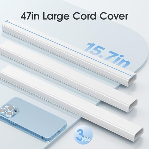 Yecaye Large Cord Hider - 47in Wire Hiders for TV on Wall, Paintable Cable Hider, X-Large Cable Management Kit, Cord Hiding for Wall White, 3 X L15.7in W1.6 H0.8 - Image 4