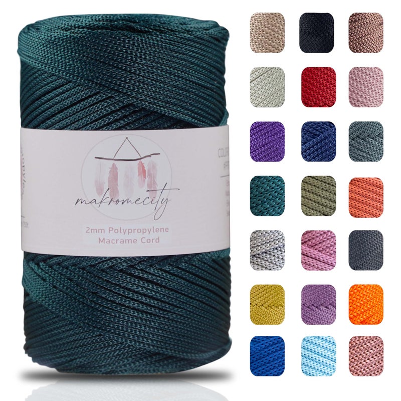 Makromecity Polyester Macrame Cord 2mm x 250 Yards 750 feet 2mm Polypropylene Macrame Cord for Macrame Art Crafts for Wall Hangings Bags Underplate Rug 29 Colors Available