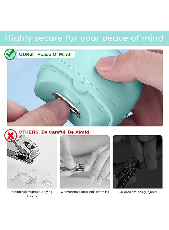 Electric Safety Nail Clipper with LED Light with Nail Scraps Storage, USB Rechargeable Safety Fingernail Trimmer for Newborn, Infant, Baby, Toddler, Kids, Adult and Seniors, Green - Image 2