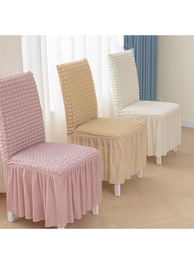 جيه زد اس Dining Chair Covers with Seersucker Skirt, Stretchable Chair Protectors,Removable Chair Slipcovers for Dining Room, Kitchen,4PCS,Cream Colorت كراسي قابلة للتمدد، أغطية كراسي قابلة للإزالة لغرفة الطعام والمطبخ، 4 قطع، لون كريمي - Image 5
