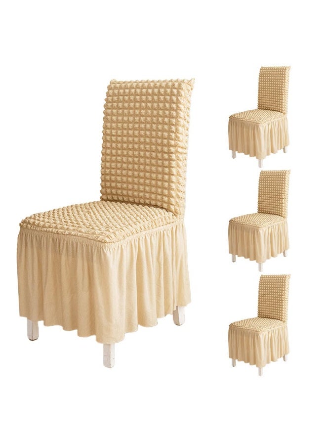 جيه زد اس Dining Chair Covers with Seersucker Skirt, Stretchable Chair Protectors,Removable Chair Slipcovers for Dining Room, Kitchen,4PCS,Cream Colorت كراسي قابلة للتمدد، أغطية كراسي قابلة للإزالة لغرفة الطعام والمطبخ، 4 قطع، لون كريمي - Image 1