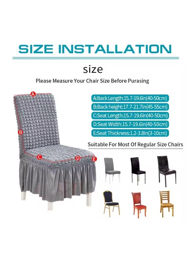 جيه زد اس Dining Chair Covers with Seersucker Skirt, Stretchable Chair Protectors,Removable Chair Slipcovers for Dining Room, Kitchen,4PCS,Cream Colorت كراسي قابلة للتمدد، أغطية كراسي قابلة للإزالة لغرفة الطعام والمطبخ، 4 قطع، لون كريمي - Image 2
