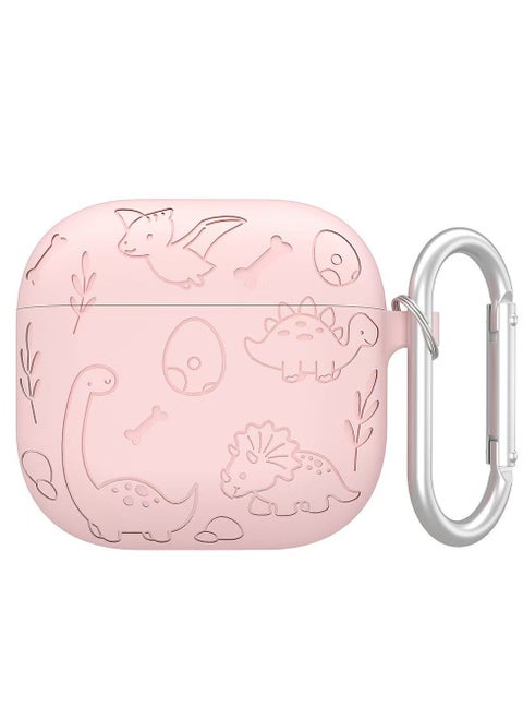 Compatible with AirPods 4th dinosaur Case, AirPod 4Cover dinosaur Flora Engraved Soft Silicone Skin ProtectiveCase for Women Men with Keychain for Apple Airpod 4thgen Case (pink)