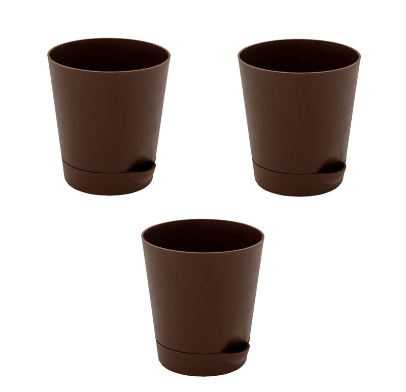 garbnoire Self Watering Planter Pot with Bottom Tray/Plate - (4 inch) Indoor Outdoor Balcony Plant Pot | Home Garden Office Flowering Container Cover | Living Room Decor (Coffee, Set of 3) - Image 2