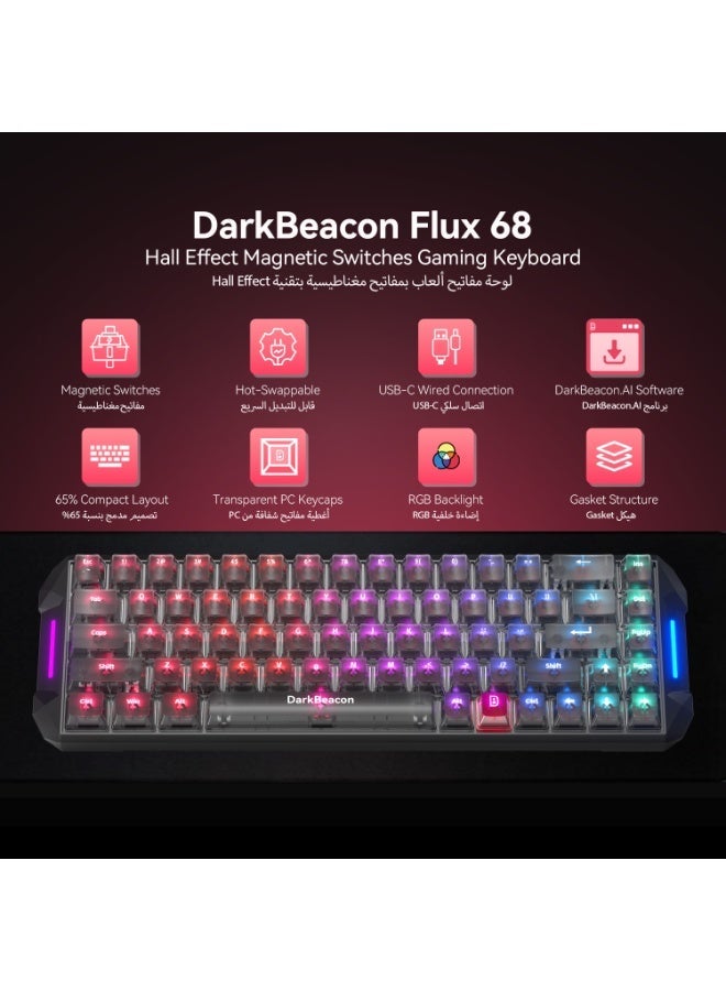 DarkBeacon Flux 68 HE Magnetic Switch Hot Swappable Mechanical Gaming Keyboard, Adjustable Actuation Rapid Trigger Mode, USB-C Wired RGB 65% Compact Keyboard - Image 2