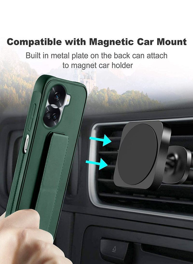 دبليو تيك قبضة يد قابلة للطي بمسند مغناطيسي وحزام للرسغ وقبضة إصبع مع غطاء حافظة حديد مدمج لهاتف Honor 90 Lite 5G 2023 أخضر داكن - Image 3