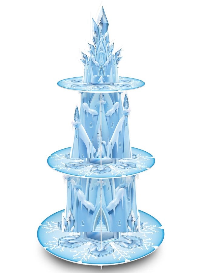 WEEPA Snowflake Birthday Party Decorations 3 Tier Ice Castle Cupcake Stand Snow Castle Cupcake Holder for Winter Wonderland Party Supplies - Image 1
