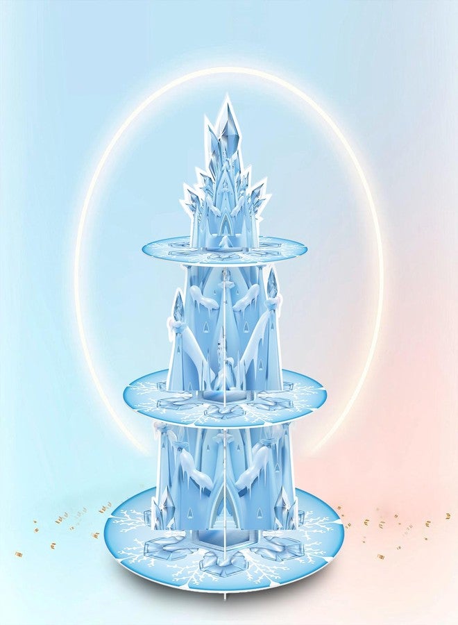 WEEPA Snowflake Birthday Party Decorations 3 Tier Ice Castle Cupcake Stand Snow Castle Cupcake Holder for Winter Wonderland Party Supplies - Image 2