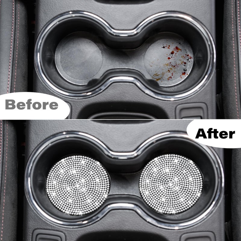 BFXM 2 PCS Bling Cup Holder Coaster, 2.75 inch Diamond Universal Non-Slip Silicone Cup Holder Coasters, Sparkly Bling Car Accessories for Women (White) - Image 3