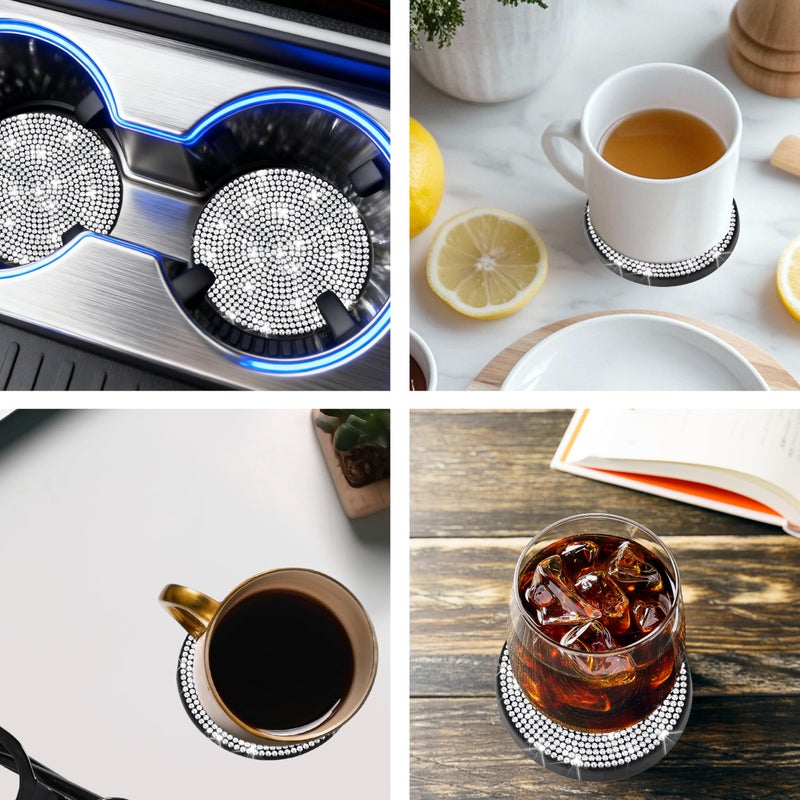 BFXM 2 PCS Bling Cup Holder Coaster, 2.75 inch Diamond Universal Non-Slip Silicone Cup Holder Coasters, Sparkly Bling Car Accessories for Women (White) - Image 4