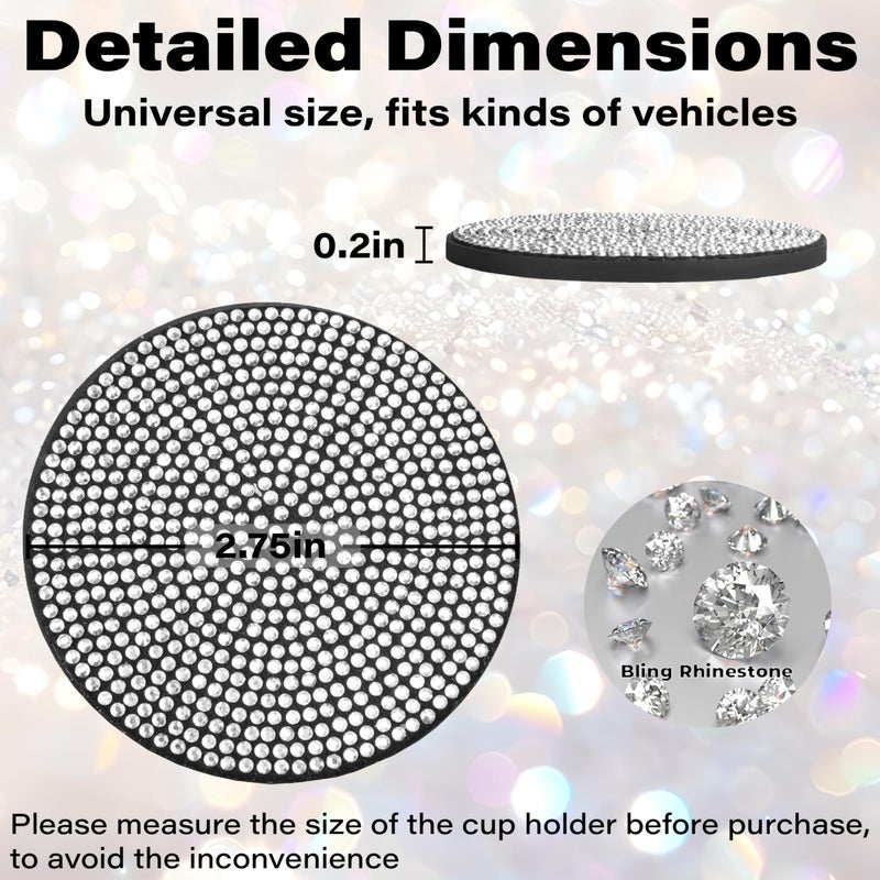 BFXM 2 PCS Bling Cup Holder Coaster, 2.75 inch Diamond Universal Non-Slip Silicone Cup Holder Coasters, Sparkly Bling Car Accessories for Women (White) - Image 2