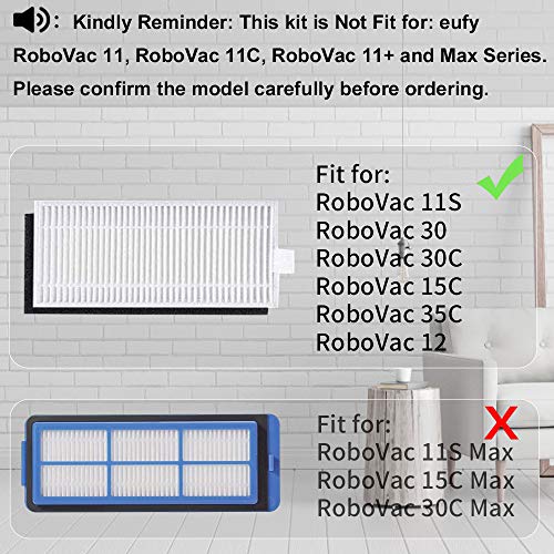 LesinaVac Eufy Replacement Parts Kit for RoboVac 11S, 30, 30C, 15C, 12, 35C - Robot Vacuum Cleaner Accessory Kit: 6 Filters, 6 Side Brushes, 1 Main Brush, 1 Pre-Filter - Image 2