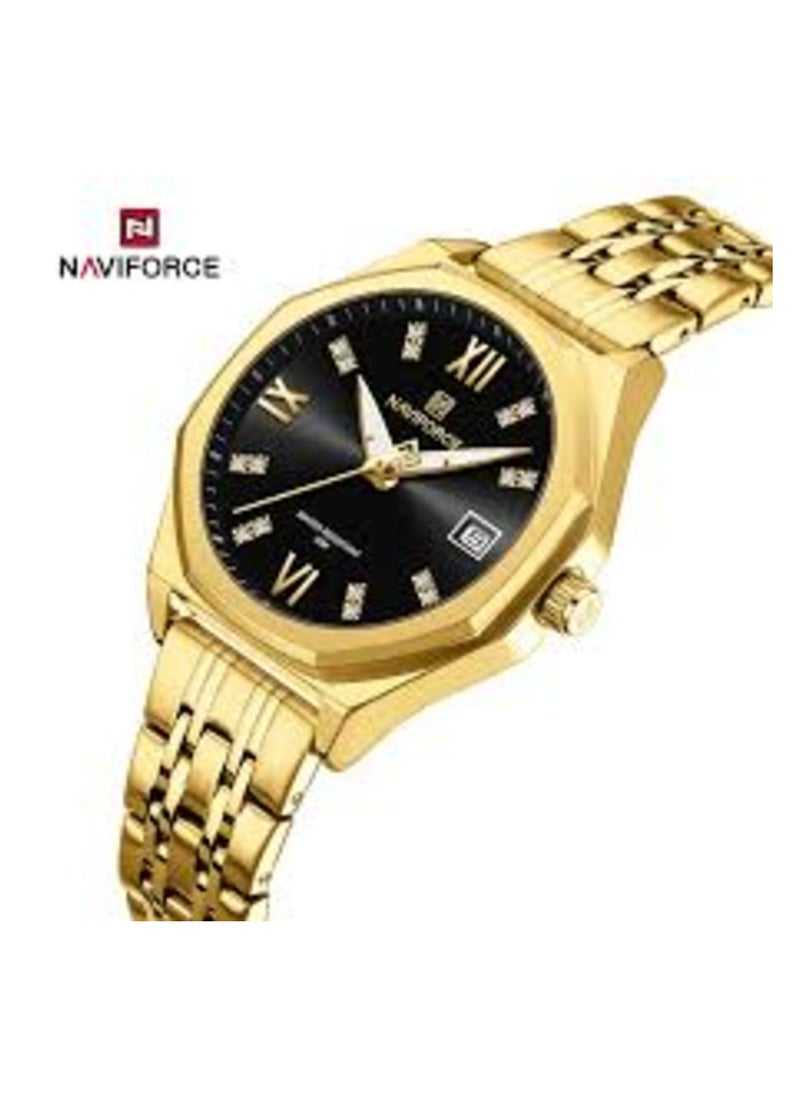NAVIFORCE - NF5052 Elegant Gold Stainless Steel Men's Watch – Black Dial Design - Image 1