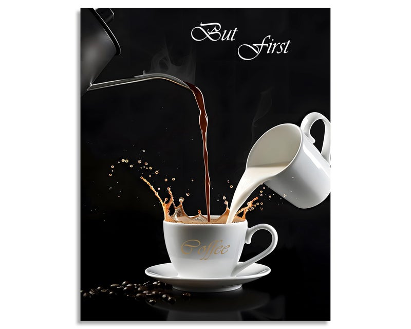 OWNANRTHM Coffee Canvas Wall Art But First Coffee Sign Poster Abstract Coffee Pictures for Coffee Bar for Kitchen Dining Room Wall Decor Framed 8X10 inch - Image 2