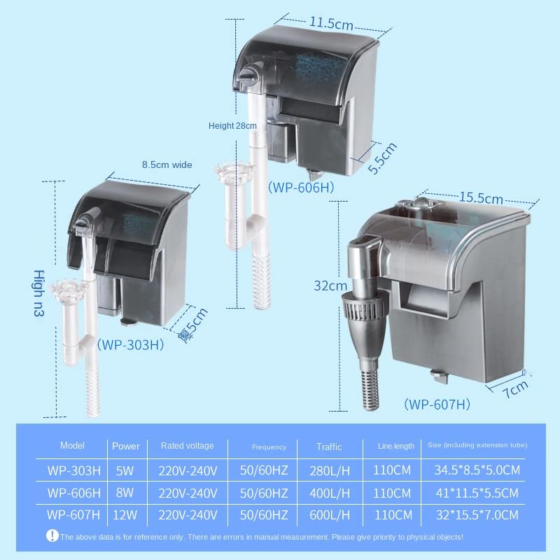 VAYINATO مضخة فلتر حوض السمك المعلقة سوبو (Wp-303H، 5W، 280L/H) باللون الأسود - Image 2