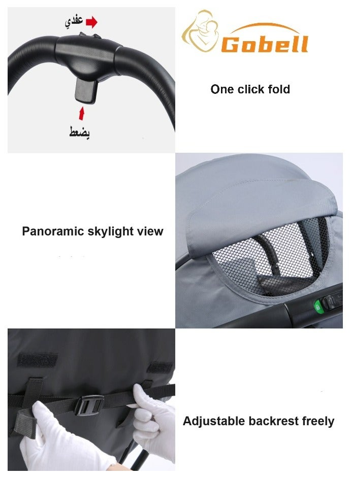 Gobell Sit-on Or Lie-down Baby Stroller Lightweight Foldable Umbrella Stroller For 0-3 Year Old Baby Kids Single Stroller - Image 5
