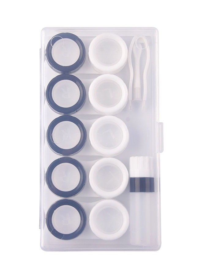 Generic 5 Pair Black/White Contact Lens Case with Tweezers, Suction Cups and Bottles, Transparent Contact Lens Travel Case Practical Companion Box with Leak-Proof Ring Personality - Image 1