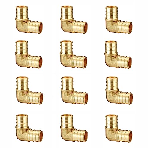 MISPIRE 12Pack 34 Inch 90 Degree Elbow Barb Crimp Pipe Fitting LeadFree F1807 Brass Crimp Pipe Fittings for PEX Pipe Plumbing Projects by MISPIRE - Image 1