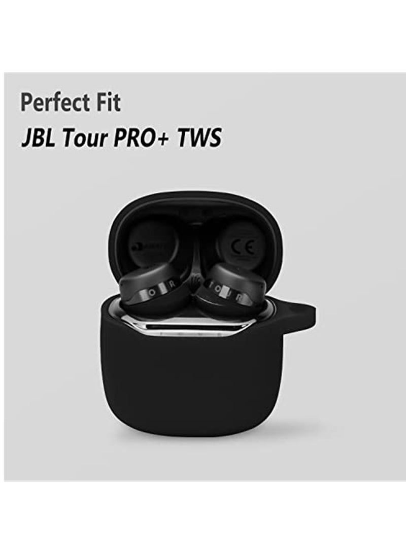Silicone Case Compatible with JBL Tour Pro+ TWS Protective Cover with Carabiner (Black) - Image 1