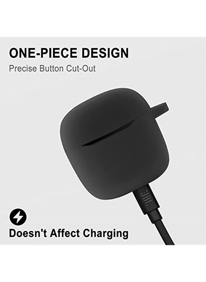 Silicone Case Compatible with JBL Tour Pro+ TWS Protective Cover with Carabiner (Black) - Image 3