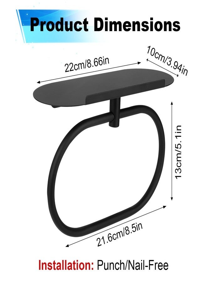 Penitue Hand Towel Ring with Shelf, Stainless Steel Towel Holder Wall Mounted Bathroom Storage Accessory for Bathroom and Kitchen (Matte Black) - Image 2