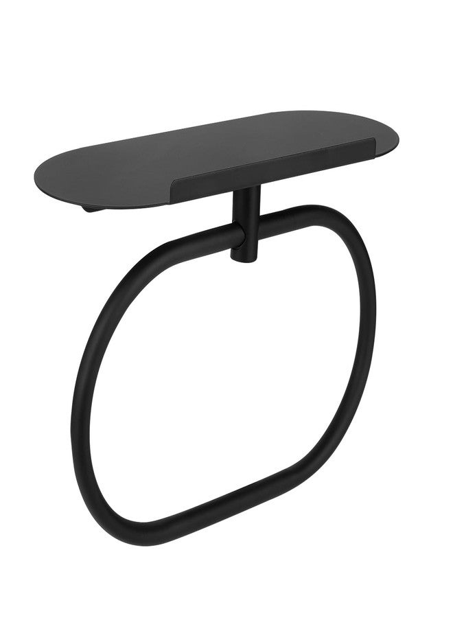 Penitue Hand Towel Ring with Shelf, Stainless Steel Towel Holder Wall Mounted Bathroom Storage Accessory for Bathroom and Kitchen (Matte Black) - Image 1