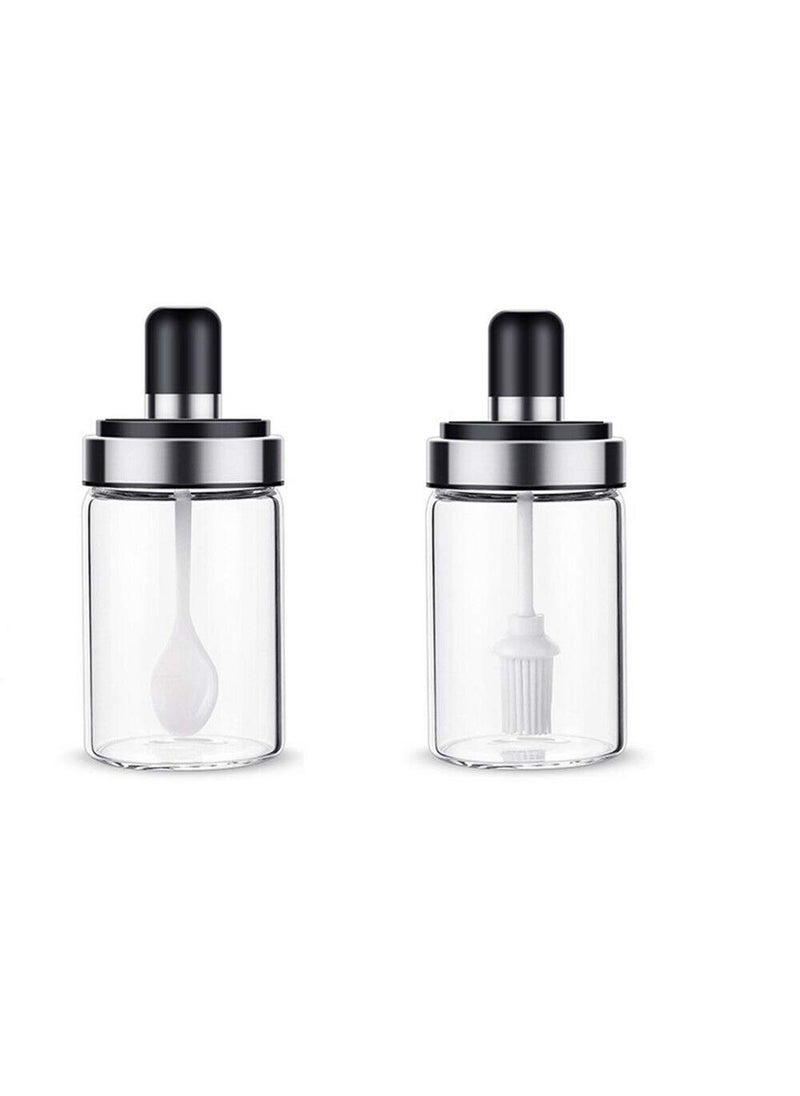 FALONG FALONG Borosilicate Airtight Seasoning Glass Jar with Spoon Pickle Jar Set Salt Jar Containers for Kitchen with Attached Spoon Container for Oil Ghee250 Ml Pack of 2  - Image 1