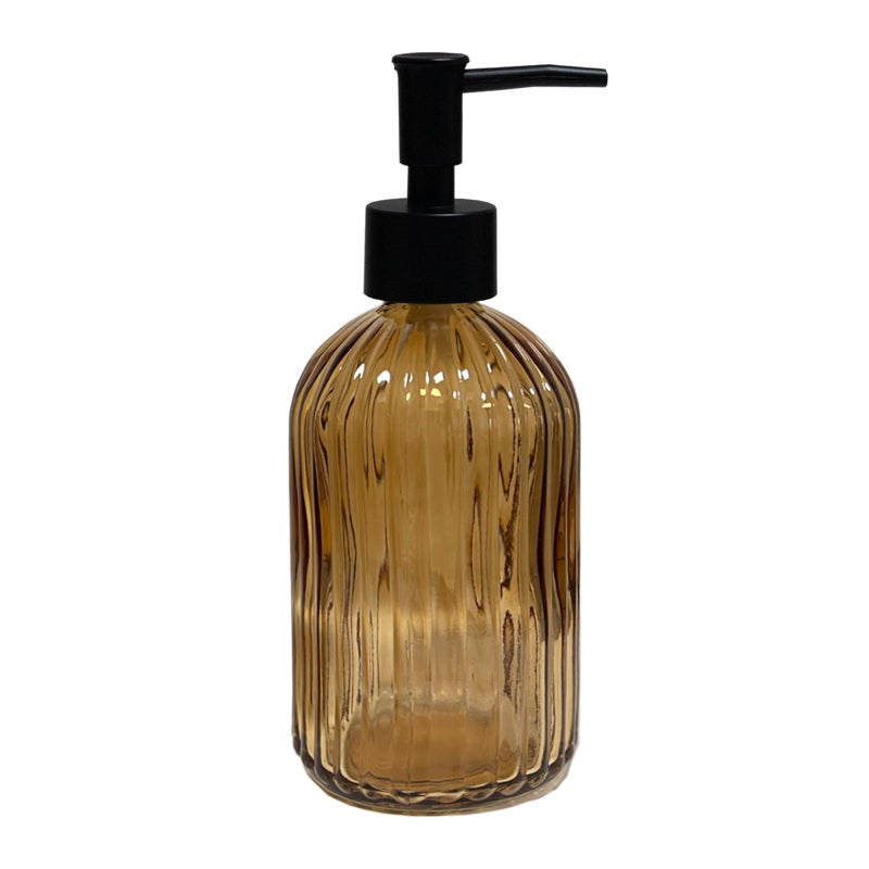 YYTSGG Black Pump Glass Soap Dispenser  13.5Oz Brown Stripe Countertop Refillable Liquid Bottle Hand Dish Lotion Dispenser With Plastic Pump  For Kitchen  Bathroom Countertop - Image 1