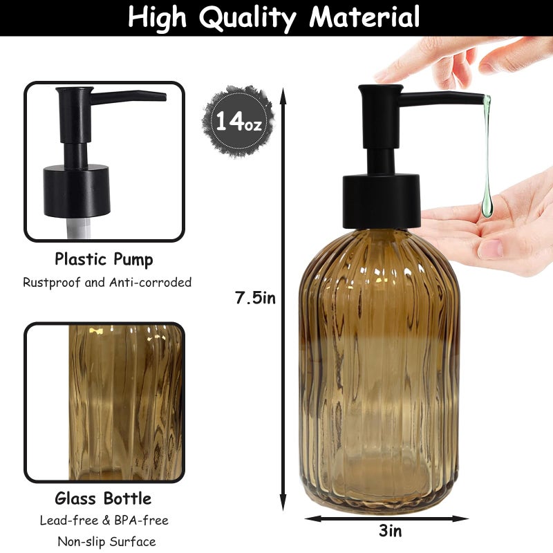 YYTSGG Black Pump Glass Soap Dispenser  13.5Oz Brown Stripe Countertop Refillable Liquid Bottle Hand Dish Lotion Dispenser With Plastic Pump  For Kitchen  Bathroom Countertop - Image 2