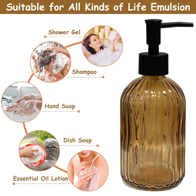 YYTSGG Black Pump Glass Soap Dispenser  13.5Oz Brown Stripe Countertop Refillable Liquid Bottle Hand Dish Lotion Dispenser With Plastic Pump  For Kitchen  Bathroom Countertop - Image 3