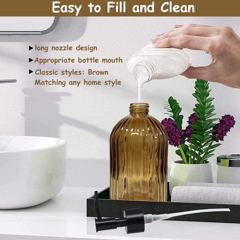 YYTSGG Black Pump Glass Soap Dispenser  13.5Oz Brown Stripe Countertop Refillable Liquid Bottle Hand Dish Lotion Dispenser With Plastic Pump  For Kitchen  Bathroom Countertop - Image 4