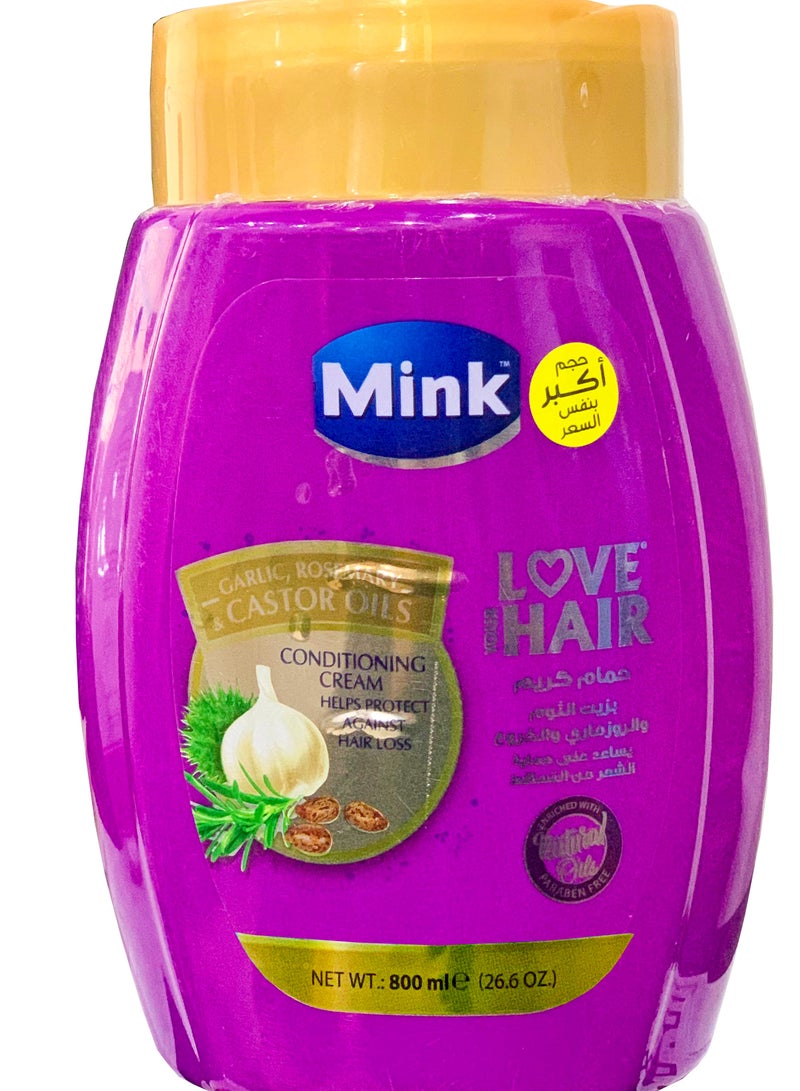 منك مينك حمام كريم للشعر مرطب بالثوم والروزماري وزيت الخروع 800 مل - Image 1
