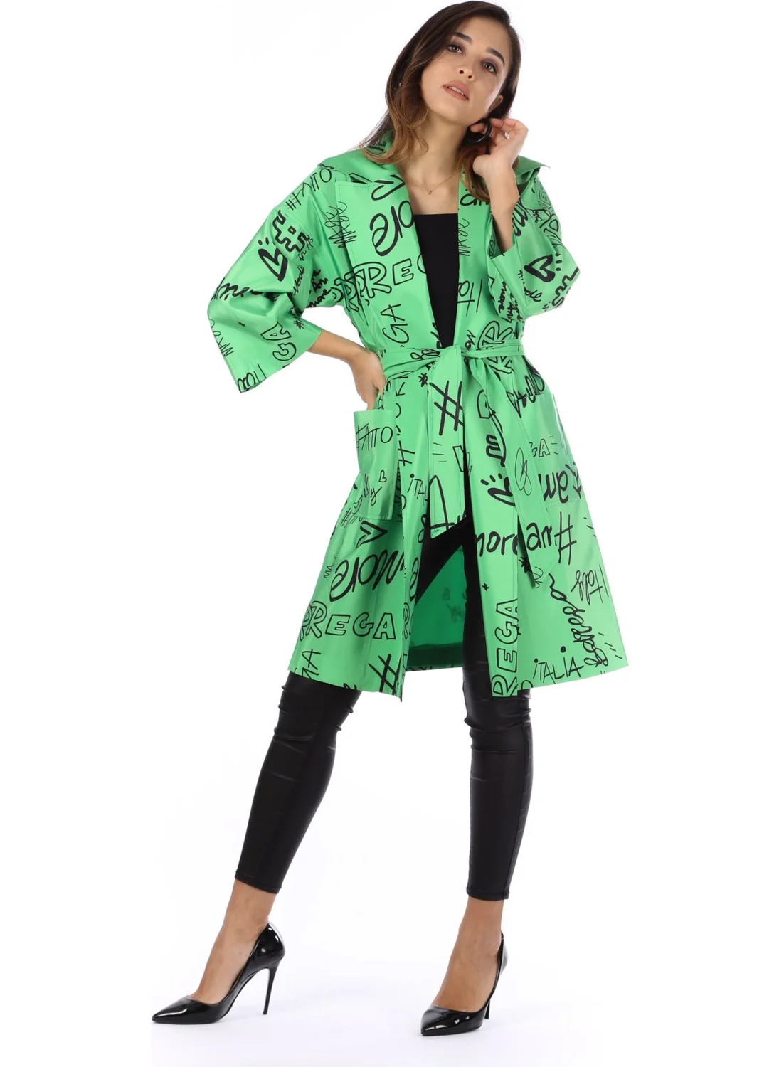 Modatalika Women's Digital Letter Printed Trench Coat