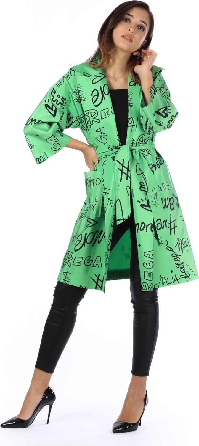 Modatalika Women's Digital Letter Printed Trench Coat - Image 1