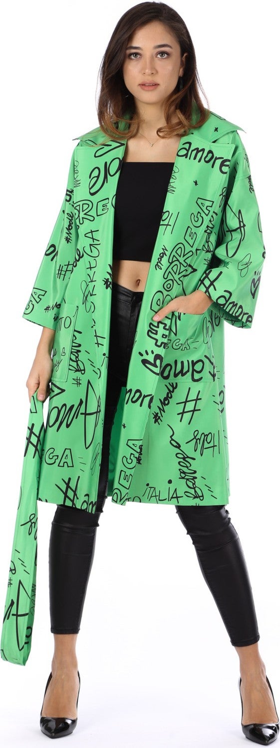 Modatalika Women's Digital Letter Printed Trench Coat - Image 2