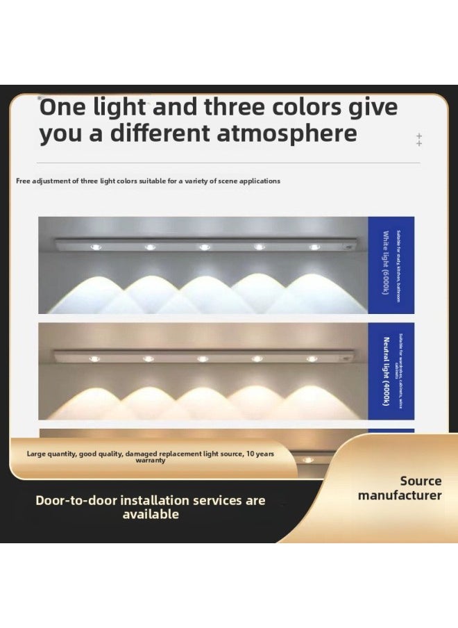 Generic - Smart LED Wireless Human Body Induction Charging Cat's Eye Hill Corrugated Atmosphere Light Wine Cabinet Wardrobe Cabinet Light-Light Source Power:1-3w-Light Color:120cm (10-bead Induction + Three-color Dimming + Stepless Dimming) - Image 1