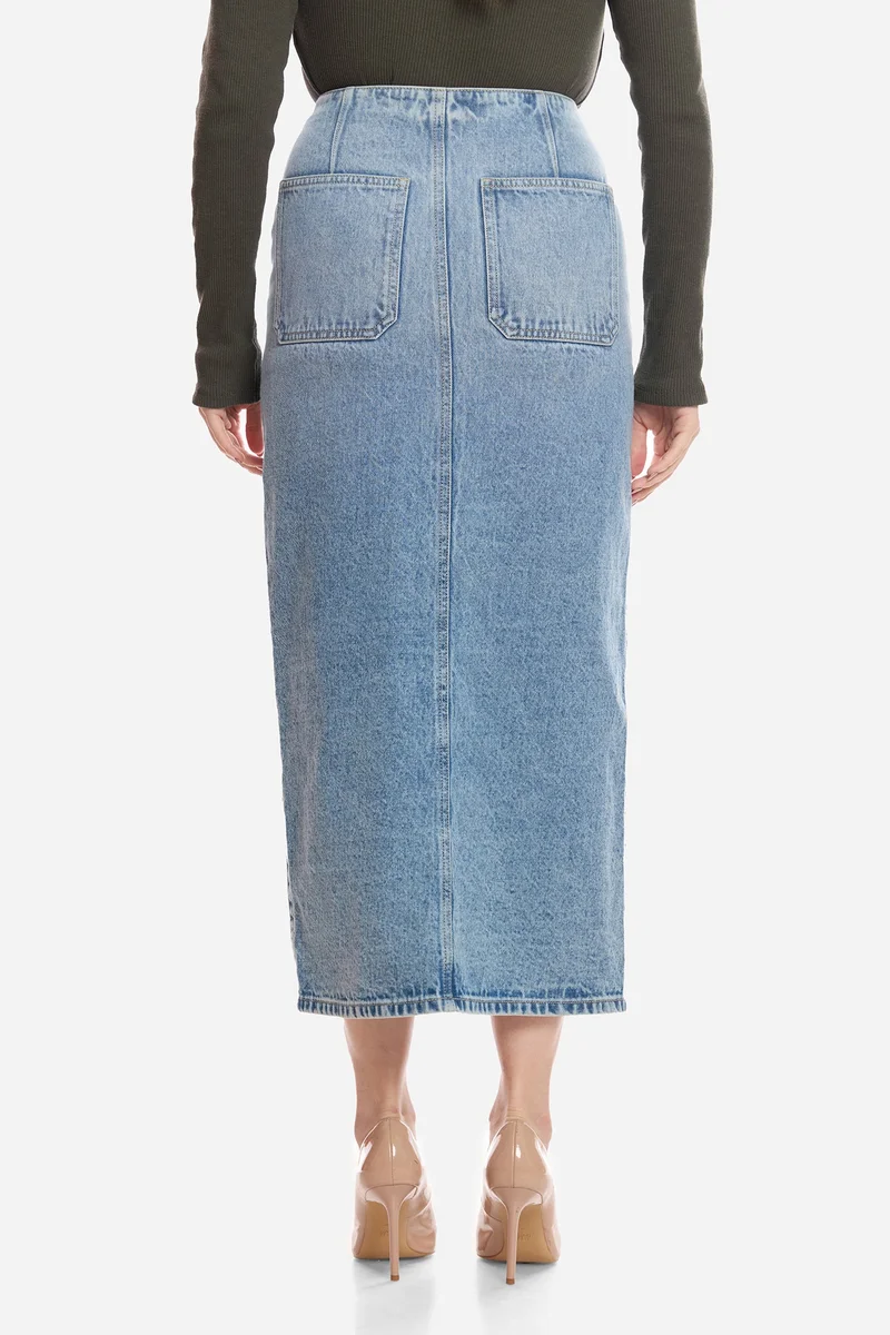 Virgio  Solid Cotton Denim Wrap Midi Skirt for Women for Women | Best Price UAE