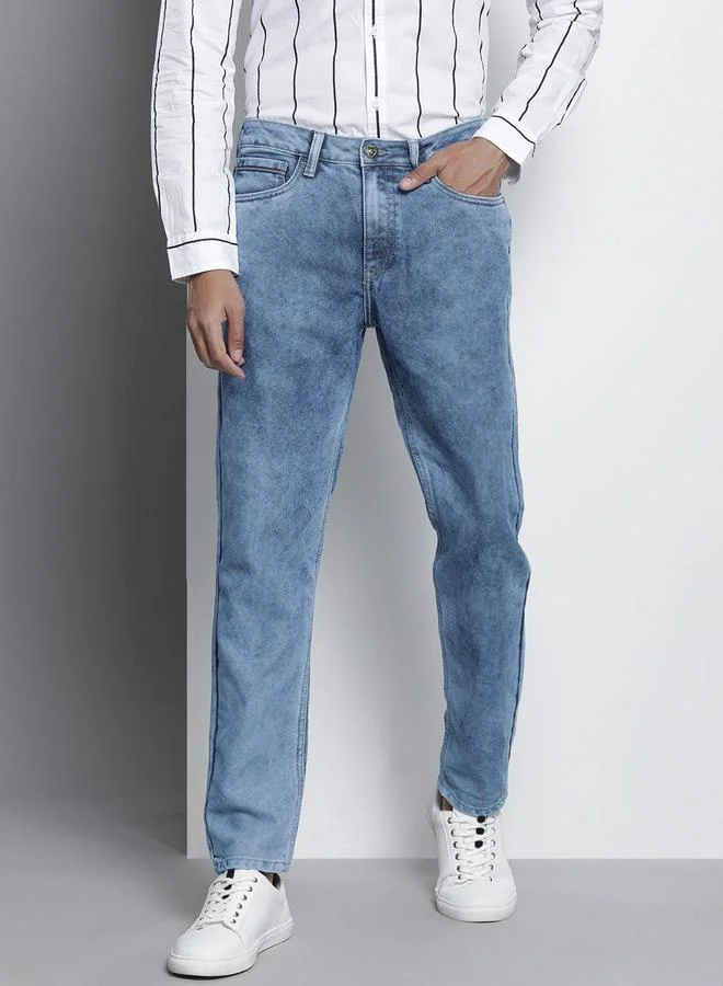 The Indian Garage Co The Indian Garage Co Men Blue Mid Rise Dad Fit Solid Jeans