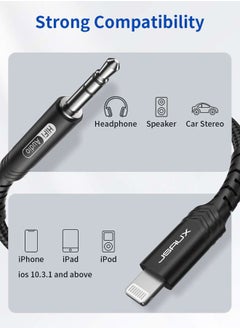 JSAUX Lightning to 3.5mm Audio Cable 6FT, [Apple MFi Certified] iPhone Headphones Jack Lightning Aux Cord Compatible with iPhone 14/13/13 Pro/13 Mini/12/12Pro/12 Pro Max/11/11 Pro Max/X/XS/XR/8-Black  - Image 2