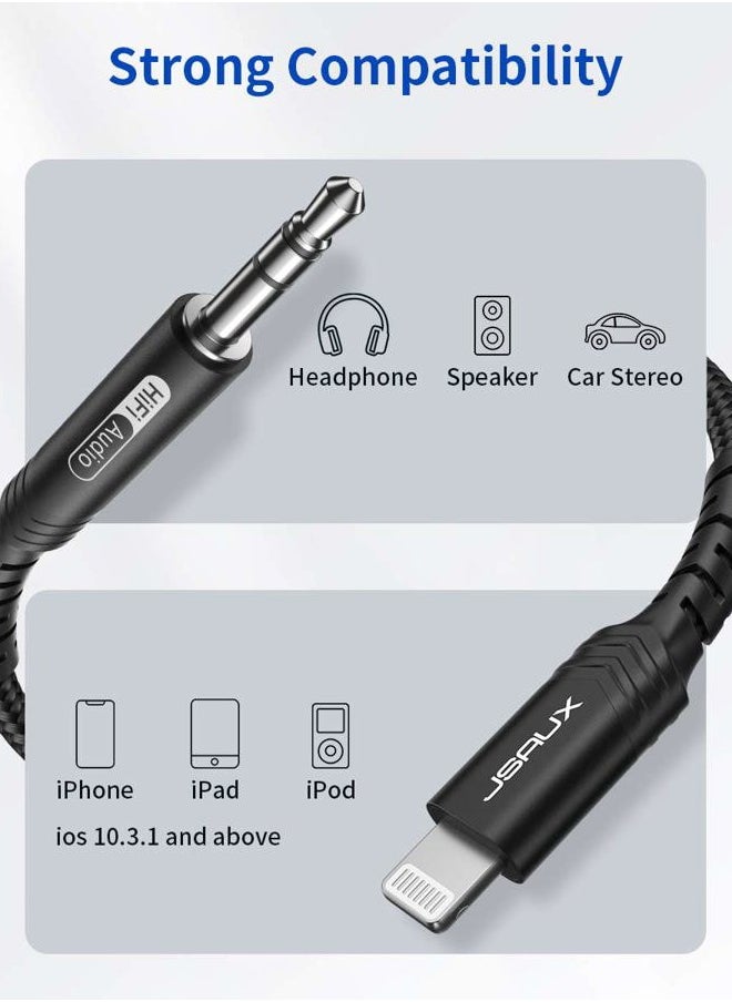 JSAUX Lightning to 3.5mm Audio Cable 6FT, [Apple MFi Certified] iPhone Headphones Jack Lightning Aux Cord Compatible with iPhone 14/13/13 Pro/13 Mini/12/12Pro/12 Pro Max/11/11 Pro Max/X/XS/XR/8-Black  - Image 2