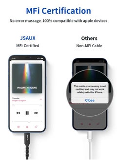 JSAUX Lightning to 3.5mm Audio Cable 6FT, [Apple MFi Certified] iPhone Headphones Jack Lightning Aux Cord Compatible with iPhone 14/13/13 Pro/13 Mini/12/12Pro/12 Pro Max/11/11 Pro Max/X/XS/XR/8-Black  - Image 3