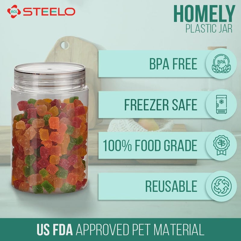 SCL Steelo Homely Plastic Air Tight Kitchen Jar Container Set Heavy Duty Material BPA Free Clear 750 ml Pack of 4 - Image 2