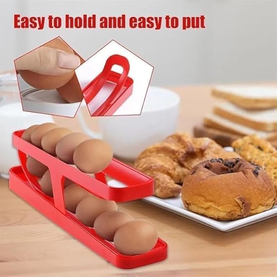NETZILLA NAVA PAVA 2Tier Rolling Egg Dispenser for 1214 Eggs Egg Tray for SpaceSaving and Durable Storage Solution with GravityFed Design Ideal for Fridge and Pantry Pack Of 1 White - Image 3
