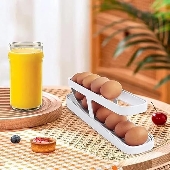 NETZILLA NAVA PAVA 2Tier Rolling Egg Dispenser for 1214 Eggs Egg Tray for SpaceSaving and Durable Storage Solution with GravityFed Design Ideal for Fridge and Pantry Pack Of 1 White - Image 4