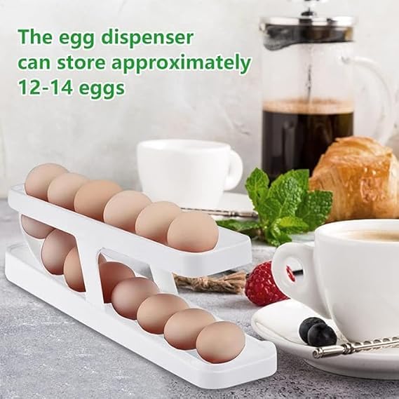 NETZILLA NAVA PAVA 2Tier Rolling Egg Dispenser for 1214 Eggs Egg Tray for SpaceSaving and Durable Storage Solution with GravityFed Design Ideal for Fridge and Pantry Pack Of 1 White - Image 2
